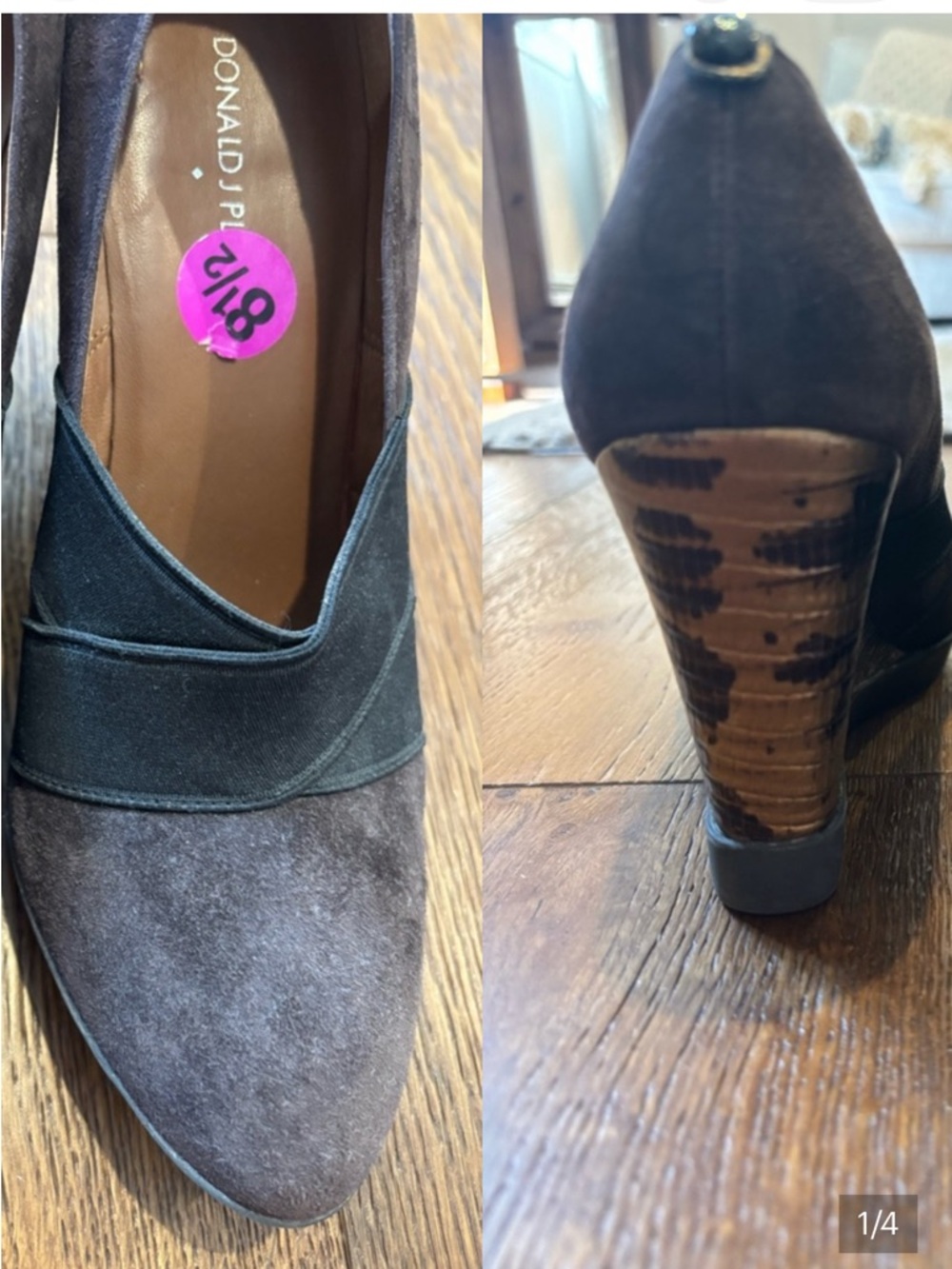 Donald J. Pliner Brown Suede Pointed-Toe Pumps with Black Elastic Band
